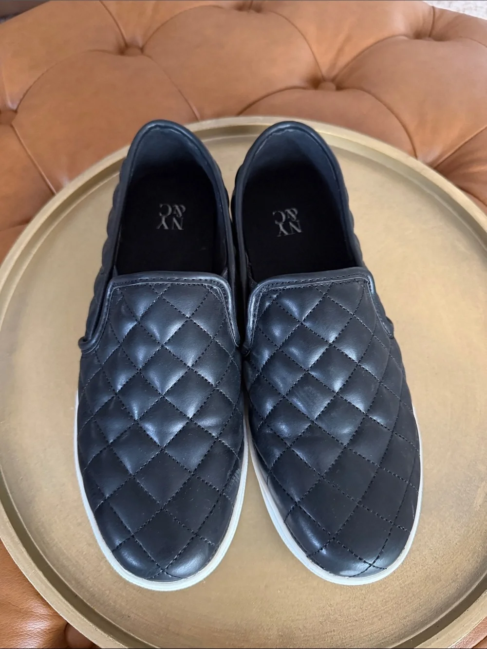 New York & Company Black Quilted Slip-On Loafers
